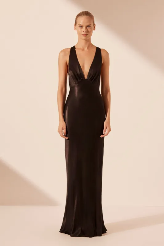 LA LUNE PLUNGED CROSS BACK MAXI DRESS - BLACK sold by Shona Joy