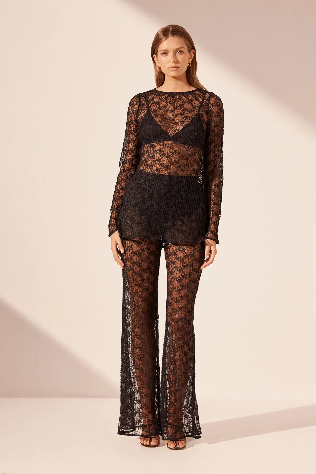 ★ILLIGO★ Lace shirring flare one piece black Island Goddess Lace Back One Shoulder One Piece - Indigo