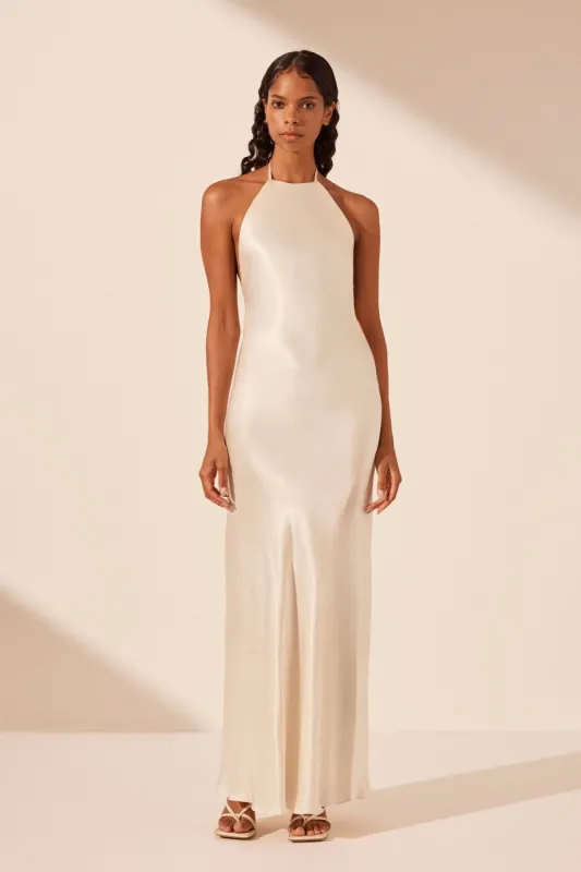 LA LUNE LOW BACK HALTER NECK MIDI DRESS - CREAM sold by Shona Joy