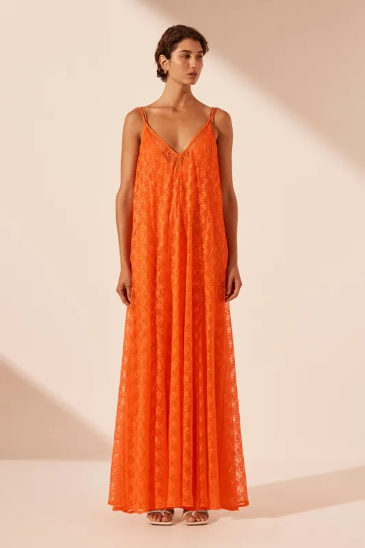 SOL LACE PLUNGED MAXI DRESS - FLAME sold by Shona Joy