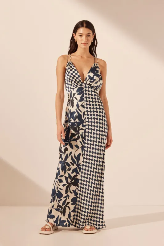 MAGNOLIA SILK CONTRAST PLUNGED DOUBLE STRAP MAXI DRESS made by Shona Joy