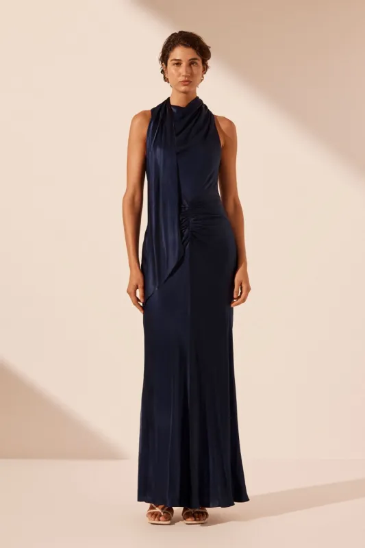 LINO SCARF NECK MAXI DRESS - DEEP MIDNIGHT sold by Shona Joy