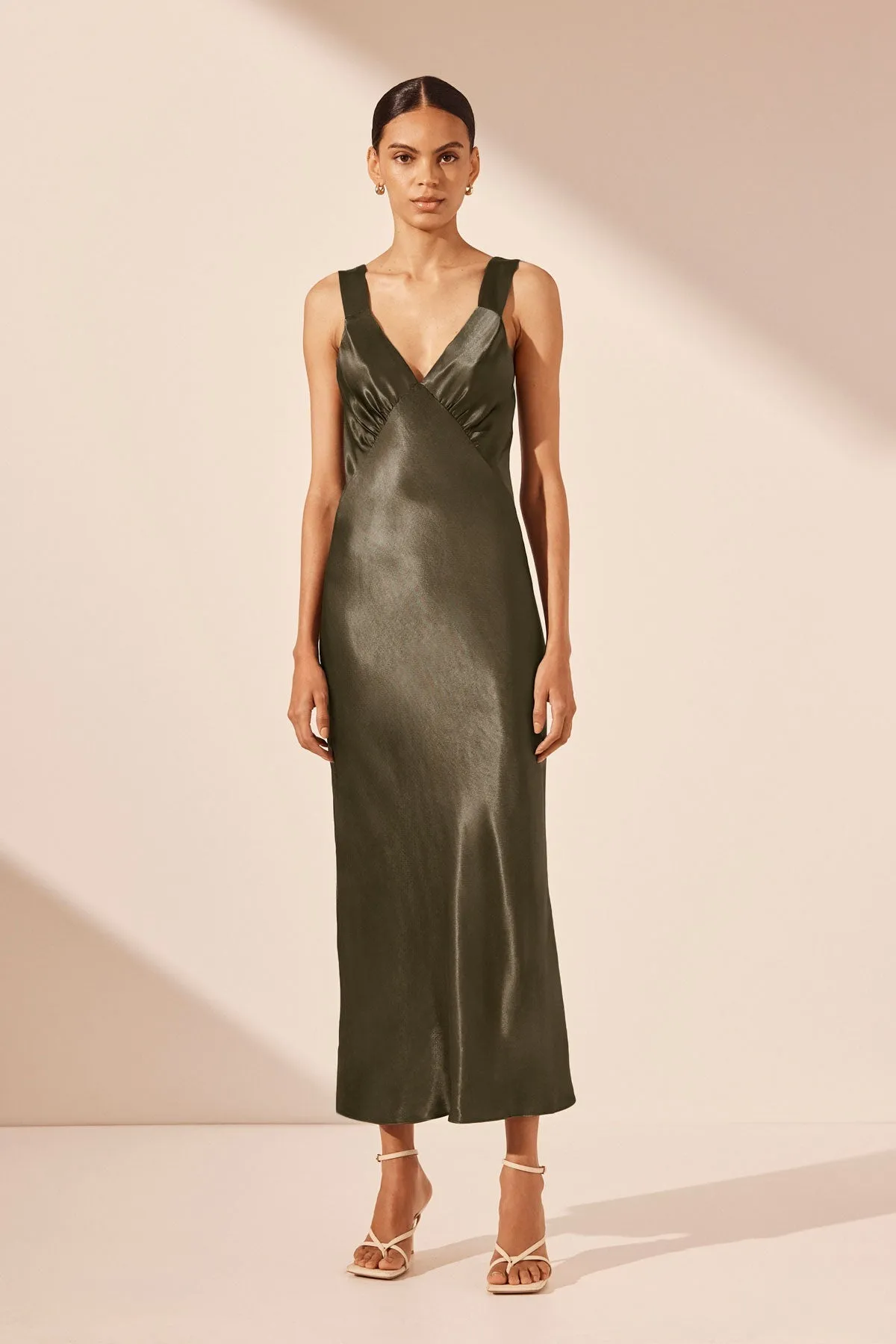 LA LUNE PLUNGED MIDI DRESS - FOREST sold by Shona Joy