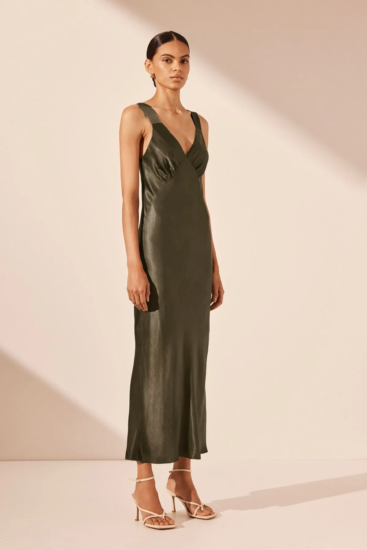 LA LUNE PLUNGED MIDI DRESS - FOREST sold by Shona Joy product image thumbnail 3