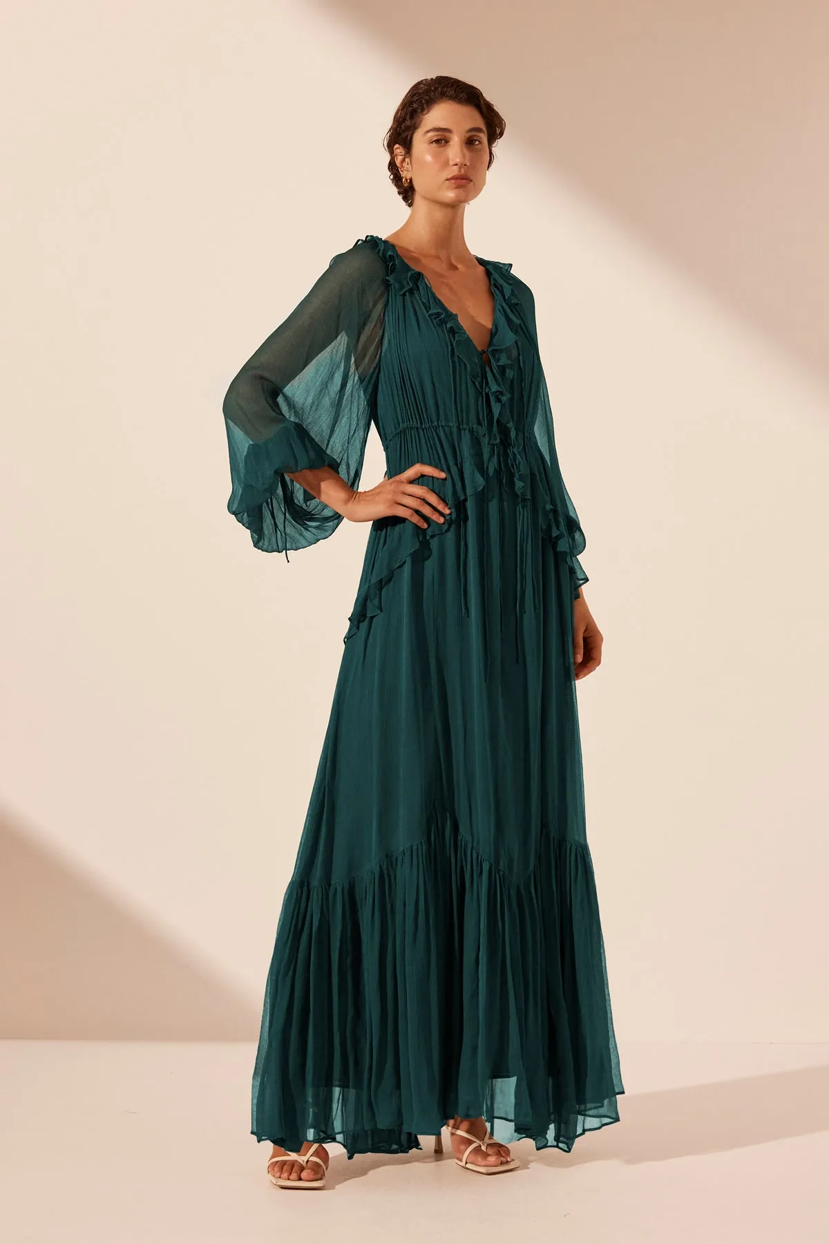 LAYLA DRAWSTRING RUFFLE MAXI DRESS - DARK TEAL sold by Shona Joy product image thumbnail 2