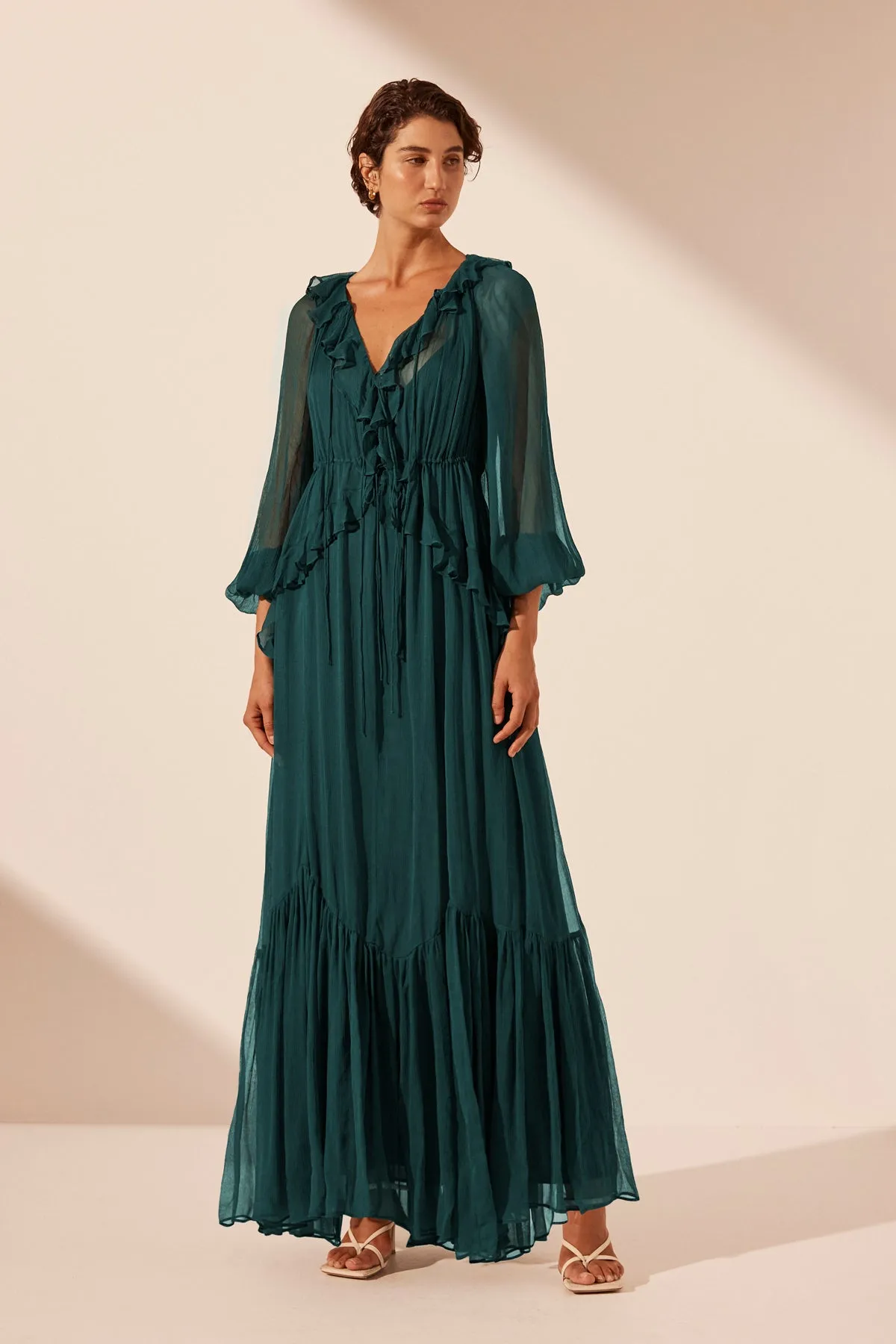LAYLA DRAWSTRING RUFFLE MAXI DRESS - DARK TEAL sold by Shona Joy