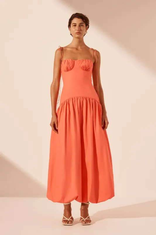 MAIORI GATHERED BUBBLE MIDI DRESS - CORAL sold by Shona Joy