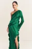 ELLE SILK ASYMMETRICAL ONE SHOULDER RUFFLE MAXI DRESS - EMERALD GREEN sold by Shona Joy