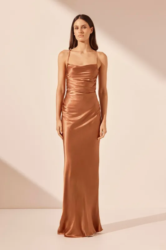 LA LUNE LACE BACK MAXI DRESS - ALMOND sold by Shona Joy