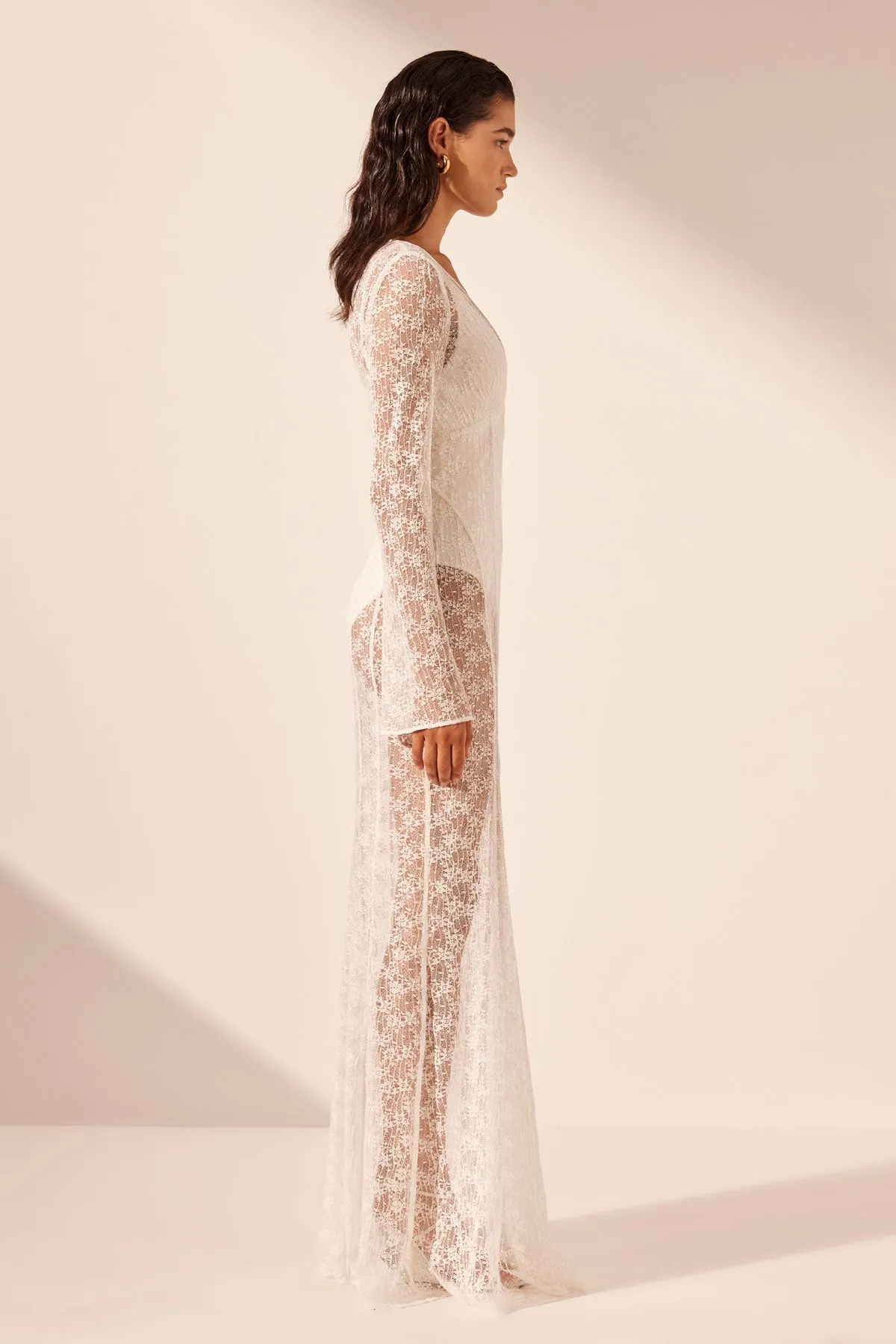 LA LUNE SOL LACE PLUNGED PANELLED MAXI DRESS - IVORY sold by Shona Joy product image thumbnail 4