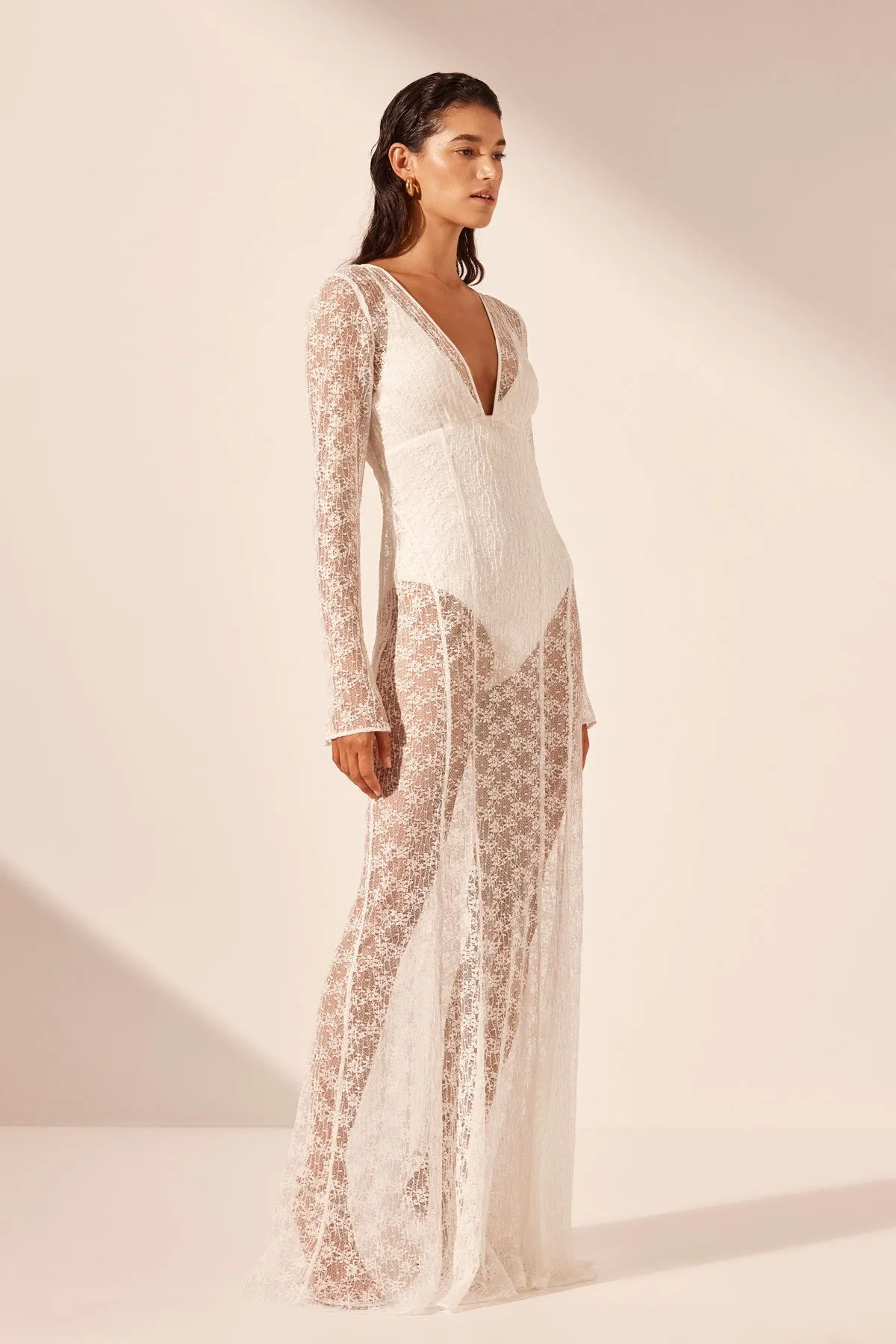 LA LUNE SOL LACE PLUNGED PANELLED MAXI DRESS - IVORY sold by Shona Joy product image thumbnail 3