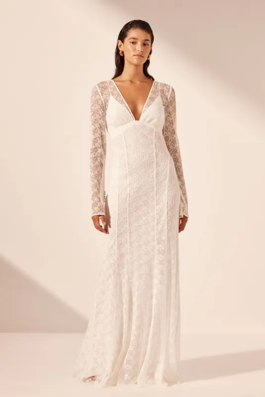 LA LUNE SOL LACE PLUNGED PANELLED MAXI DRESS - IVORY sold by Shona Joy