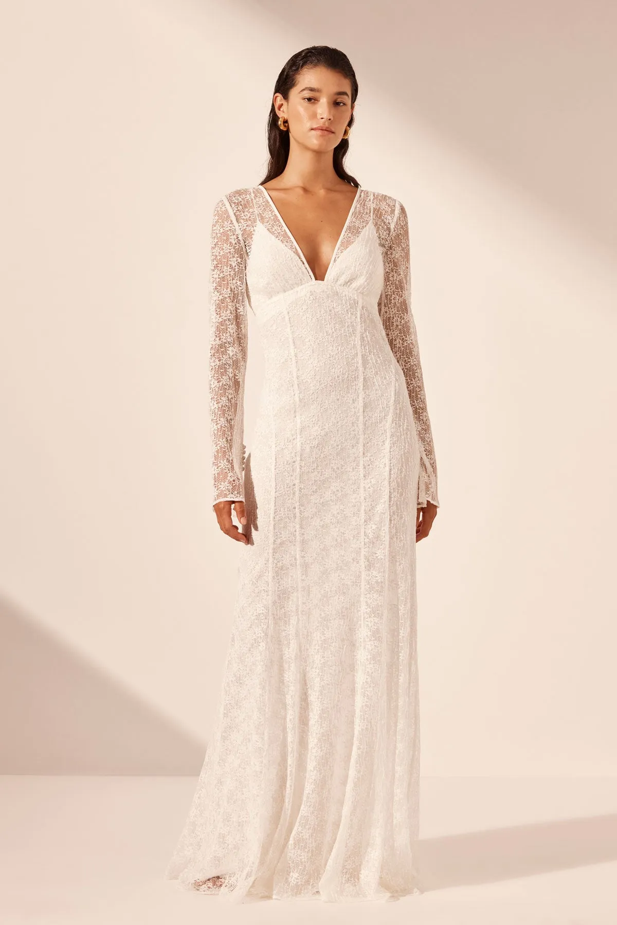LA LUNE SOL LACE PLUNGED PANELLED MAXI DRESS - IVORY sold by Shona Joy