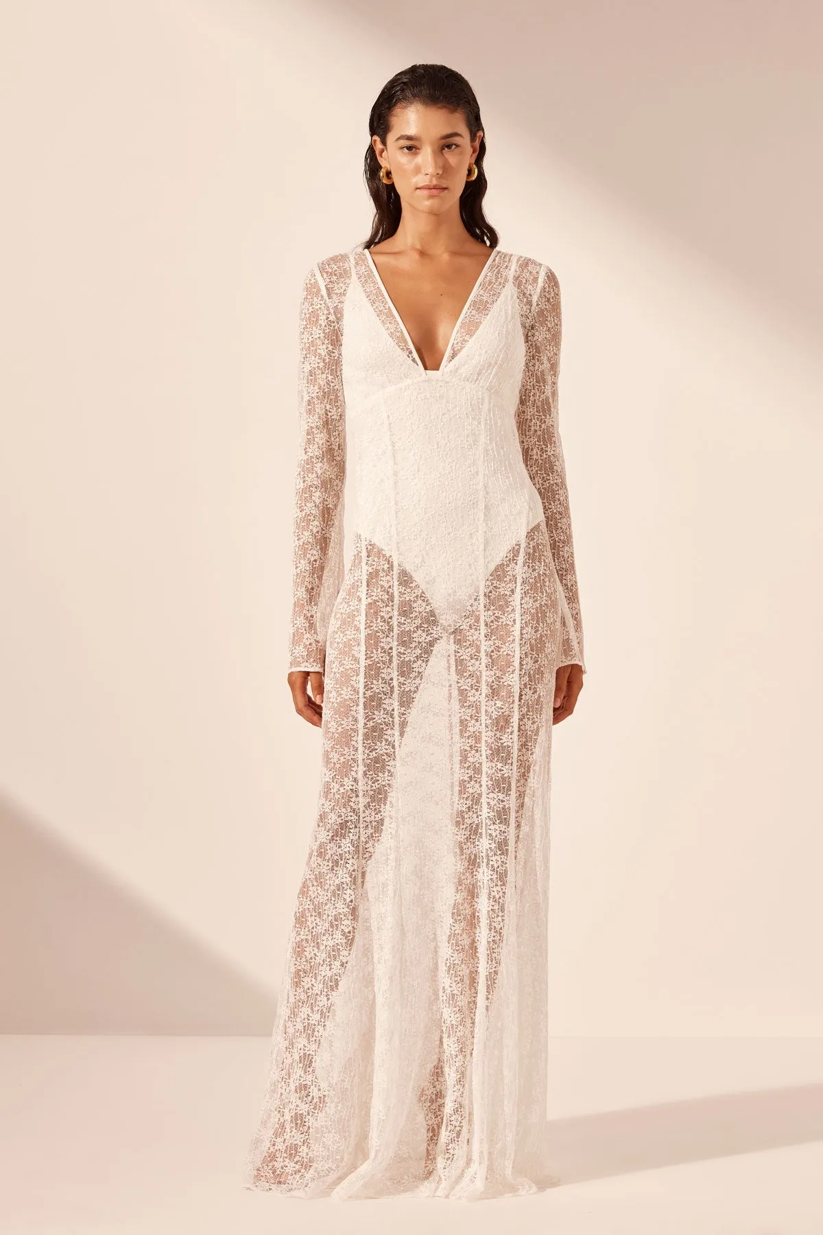 LA LUNE SOL LACE PLUNGED PANELLED MAXI DRESS - IVORY sold by Shona Joy product image thumbnail 2