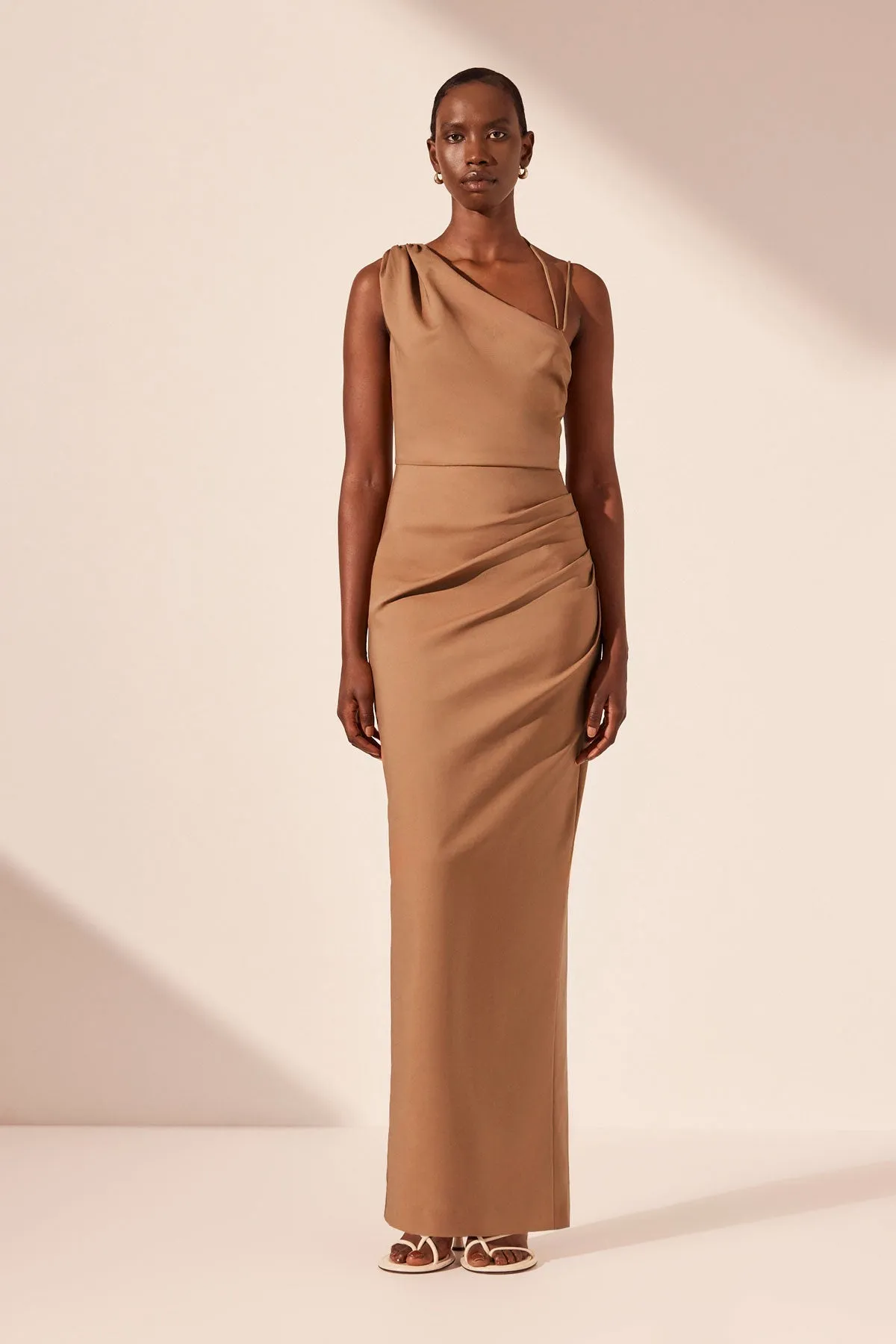 LANI ASYMMETRICAL GATHERED MAXI DRESS - CINNAMON sold by Shona Joy