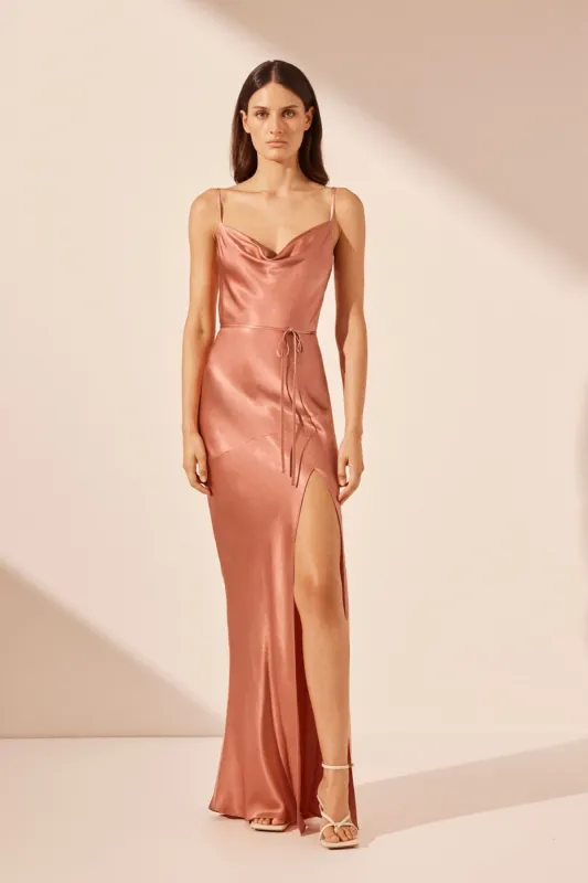 LA LUNE BIAS COWL MAXI DRESS - ANTIQUE ROSE sold by Shona Joy