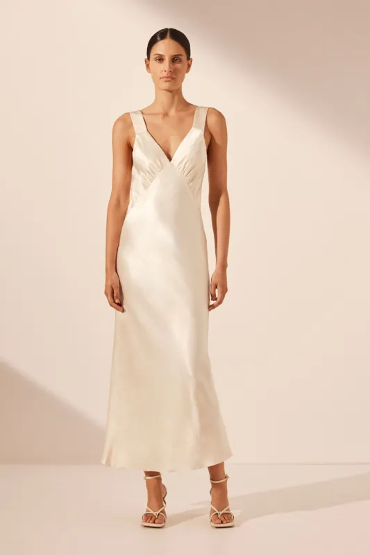 LA LUNE PLUNGED MIDI DRESS - CREAM sold by Shona Joy