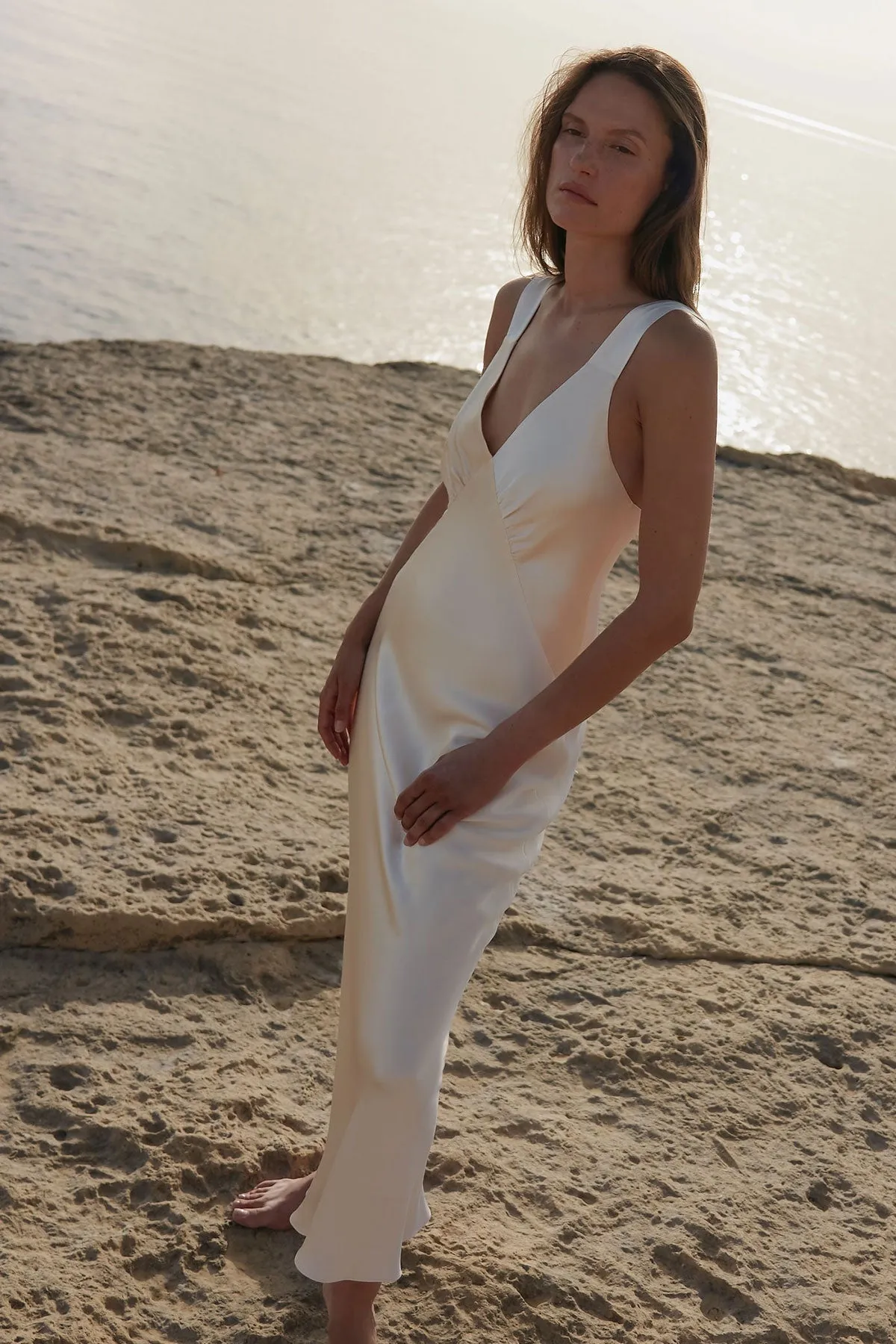 LA LUNE PLUNGED MIDI DRESS - CREAM sold by Shona Joy product image thumbnail 5