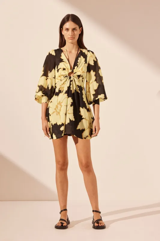 LUCIA LONG SLEEVE KEYHOLE RUCHED MINI DRESS sold by Shona Joy