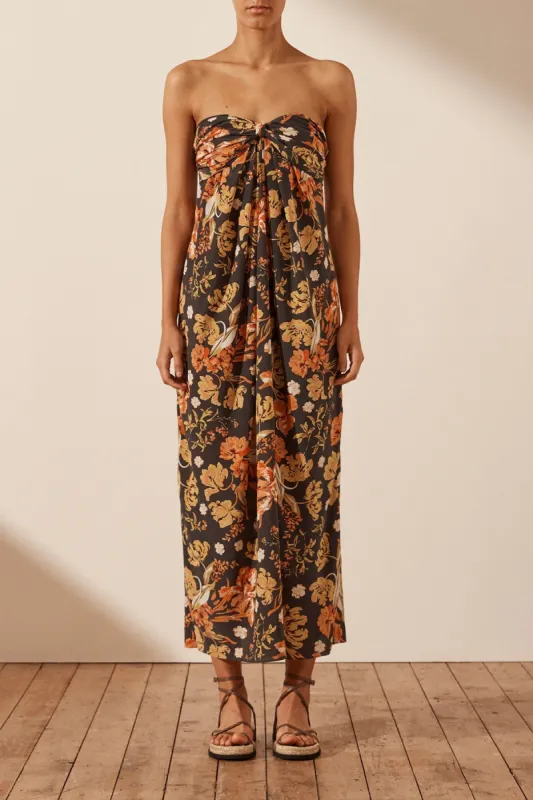 OKALA SILK STRAPLESS KNOT MIDI DRESS sold by Shona Joy