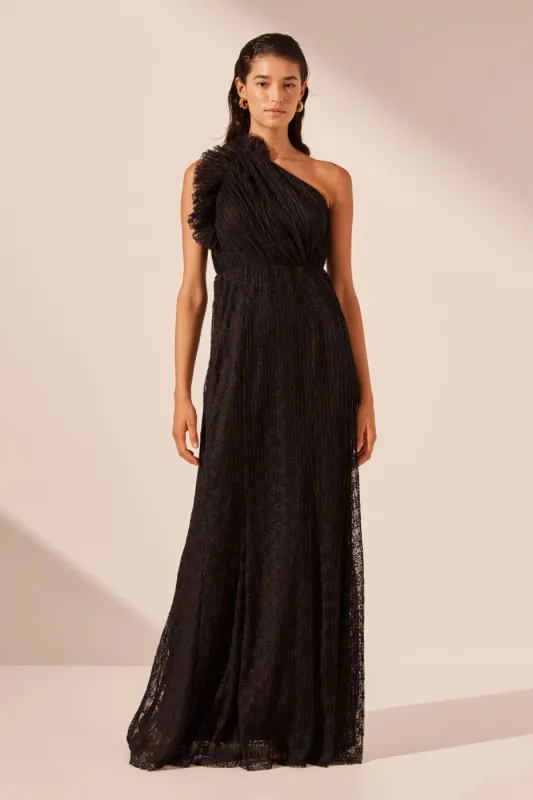 SOL LACE ASYMMETRICAL DETAIL MAXI DRESS - BLACK sold by Shona Joy