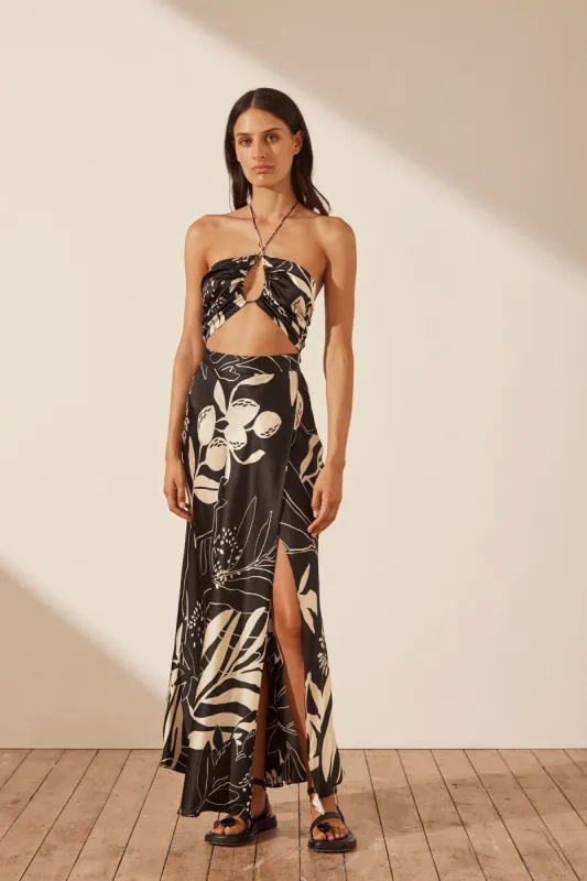 CAPRI SILK CROSS FRONT CUT OUT MIDI DRESS sold by Shona Joy