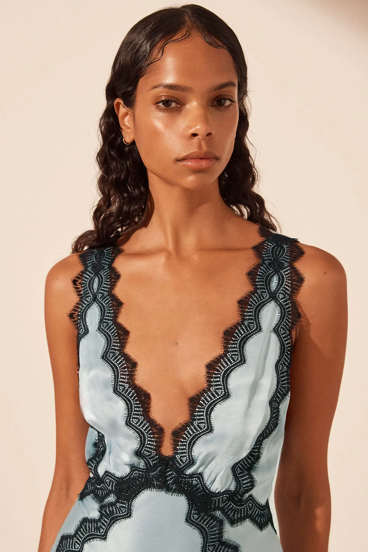 CAMILLE LACE CROSS BACK MINI DRESS - COOL BLUE/BLACK sold by Shona Joy product image thumbnail 2