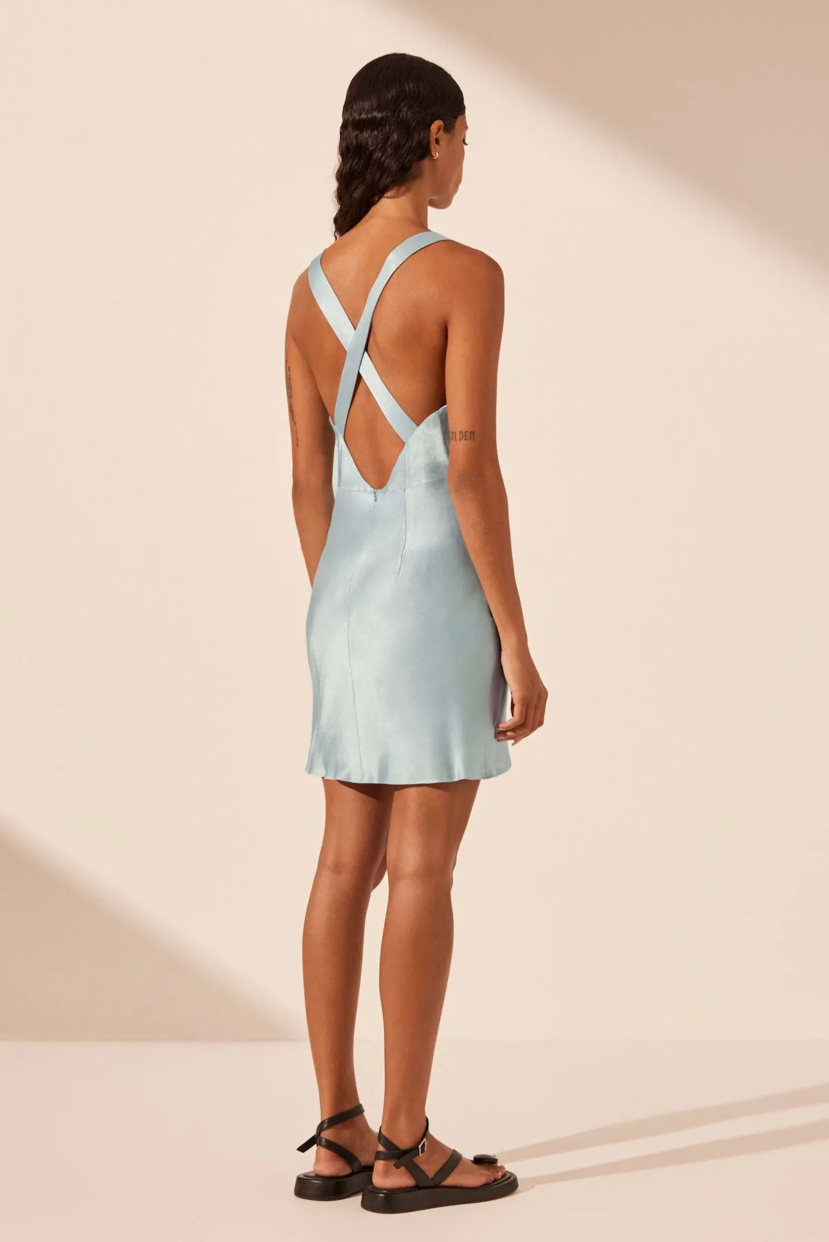 CAMILLE LACE CROSS BACK MINI DRESS - COOL BLUE/BLACK sold by Shona Joy product image thumbnail 5