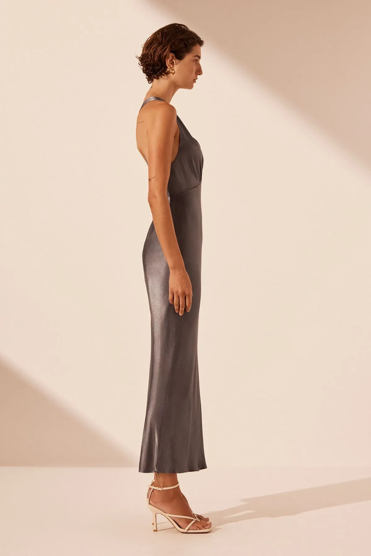 LA LUNE PLUNGED CROSS BACK MIDI DRESS - GRAPHITE sold by Shona Joy product image thumbnail 3