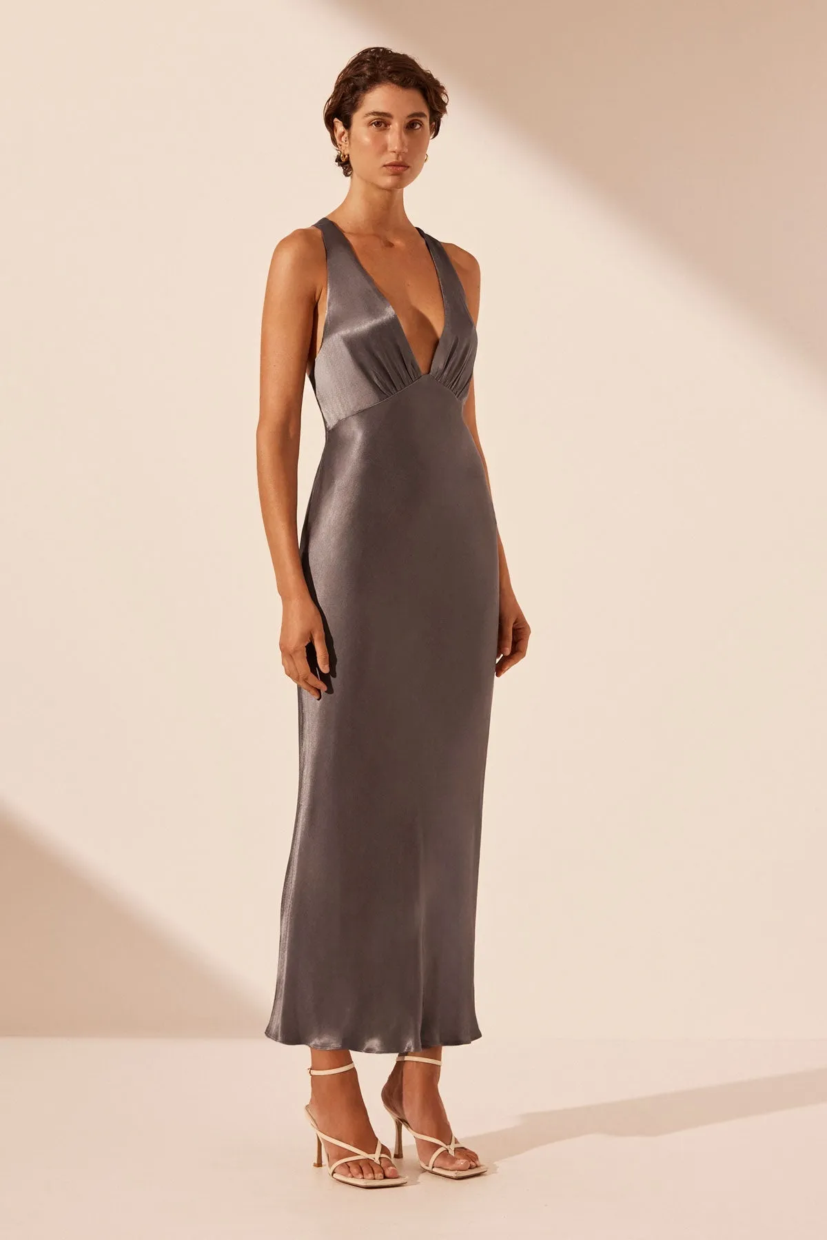 LA LUNE PLUNGED CROSS BACK MIDI DRESS - GRAPHITE sold by Shona Joy product image thumbnail 2