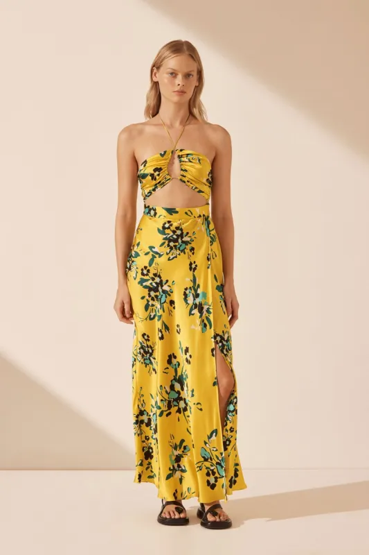 ROMILLY SILK CROSS FRONT CUT OUT MIDI DRESS made by Shona Joy