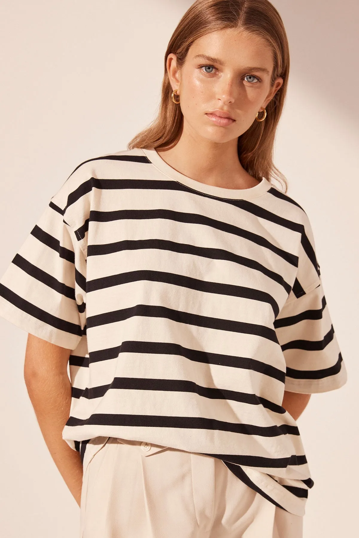GIA OVERSIZED STRIPE T-SHIRT - CREAM/BLACK sold by Shona Joy product image thumbnail 2