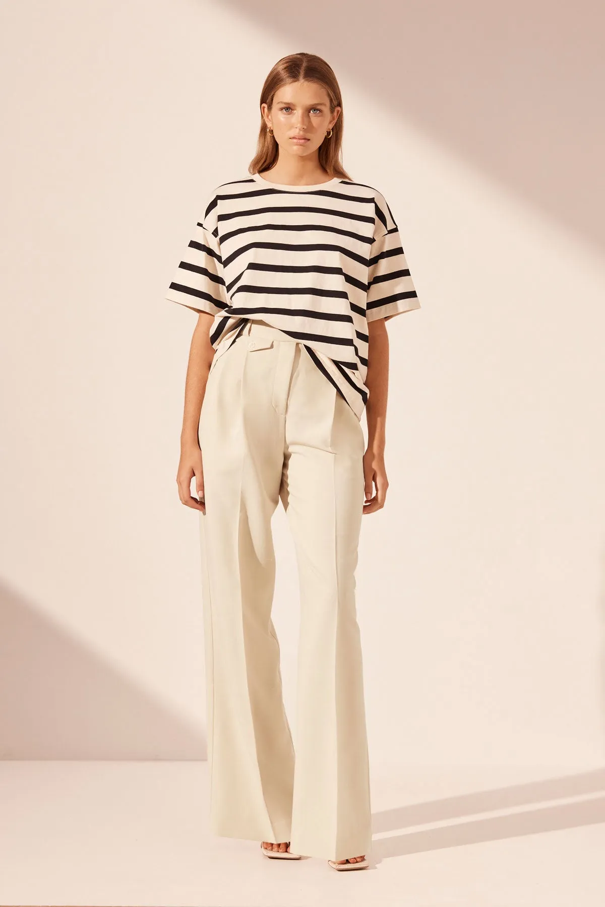 GIA OVERSIZED STRIPE T-SHIRT - CREAM/BLACK sold by Shona Joy