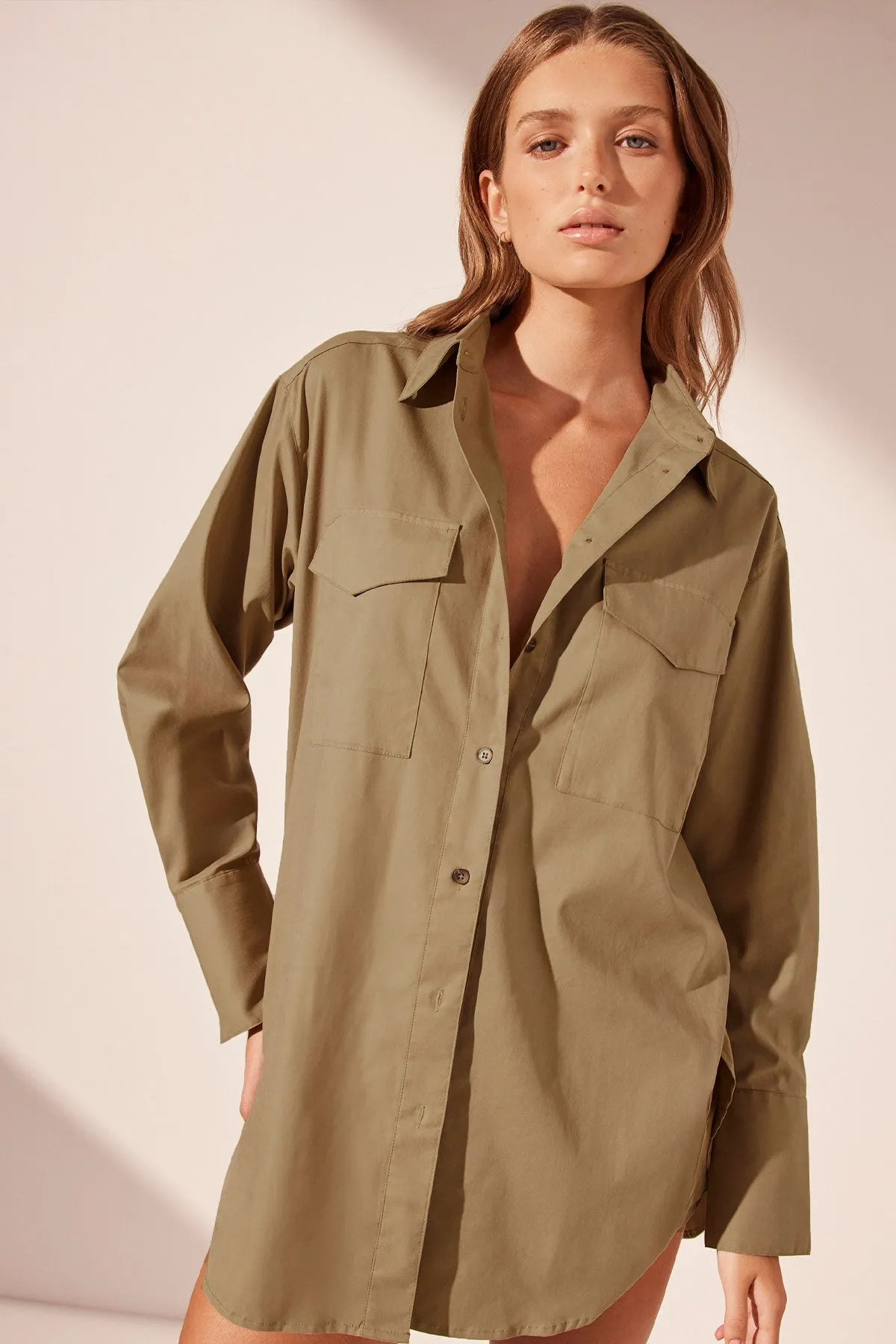SABATO OVERSIZED PATCH POCKET SHIRT - GREY KHAKI sold by Shona Joy product image thumbnail 3
