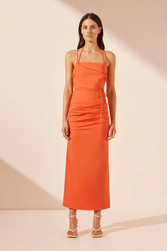 LANI DRAPED CROSS BACK MIDI DRESS - HIBISCUS sold by Shona Joy