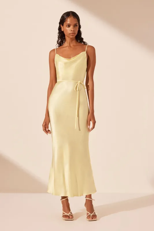 LA LUNE BIAS COWL MIDI DRESS - LEMON sold by Shona Joy