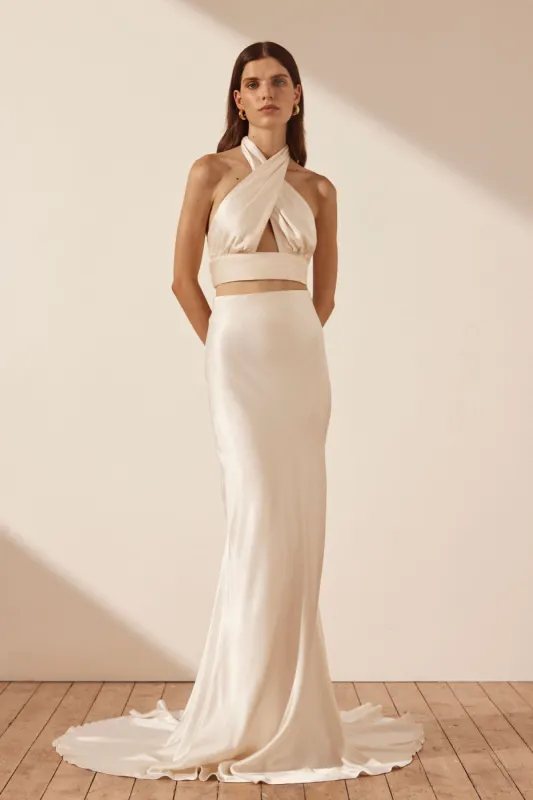 LA LUNE CROSS OVER HALTER CROP TOP - CREAM sold by Shona Joy