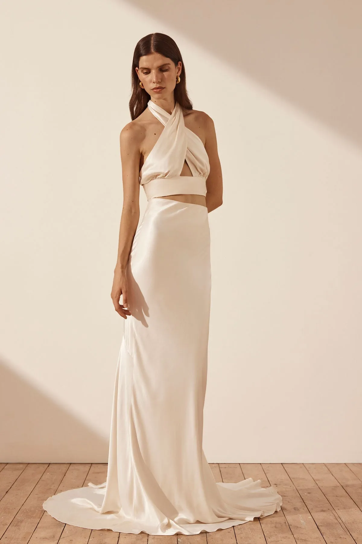 LA LUNE CROSS OVER HALTER CROP TOP - CREAM sold by Shona Joy product image thumbnail 2