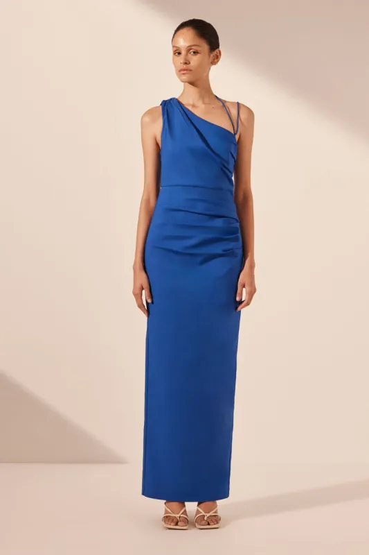 LANI ASYMMETRICAL GATHERED MAXI DRESS - AZURE sold by Shona Joy