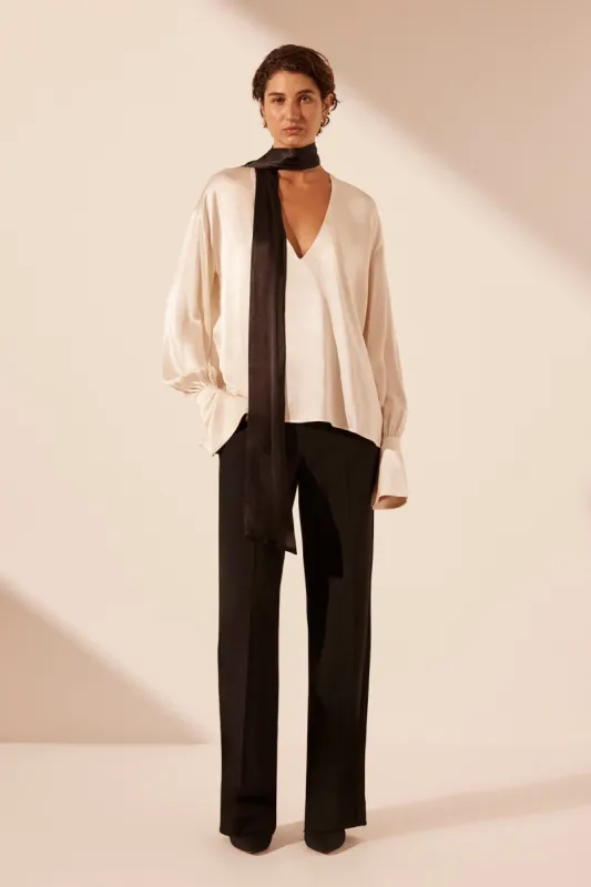 LINO SCARF BLOUSE - CREAM/BLACK sold by Shona Joy