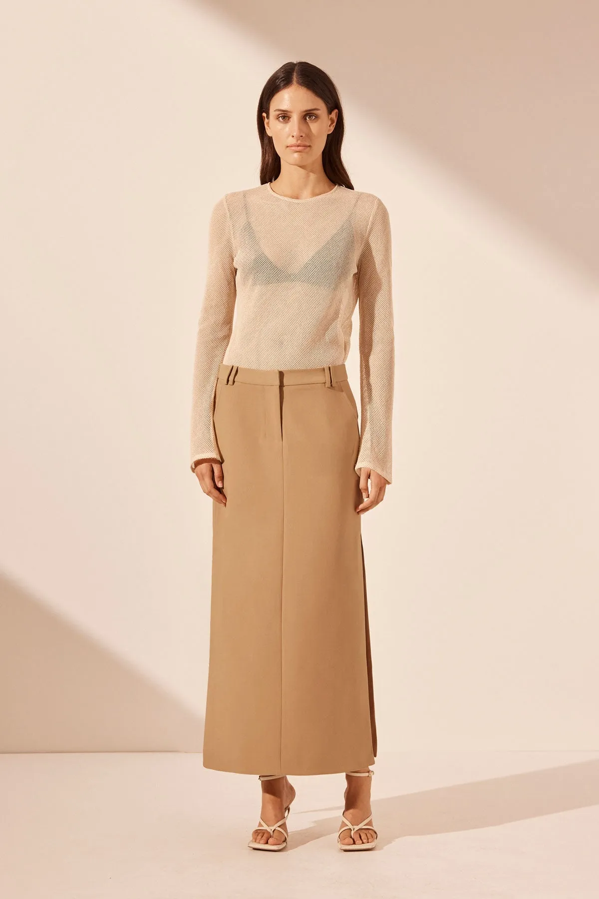 IRENA SIDE SPLIT MAXI SKIRT - WHEAT sold by Shona Joy