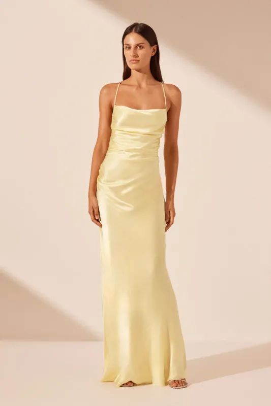 LA LUNE LACE BACK MAXI DRESS - LEMON sold by Shona Joy