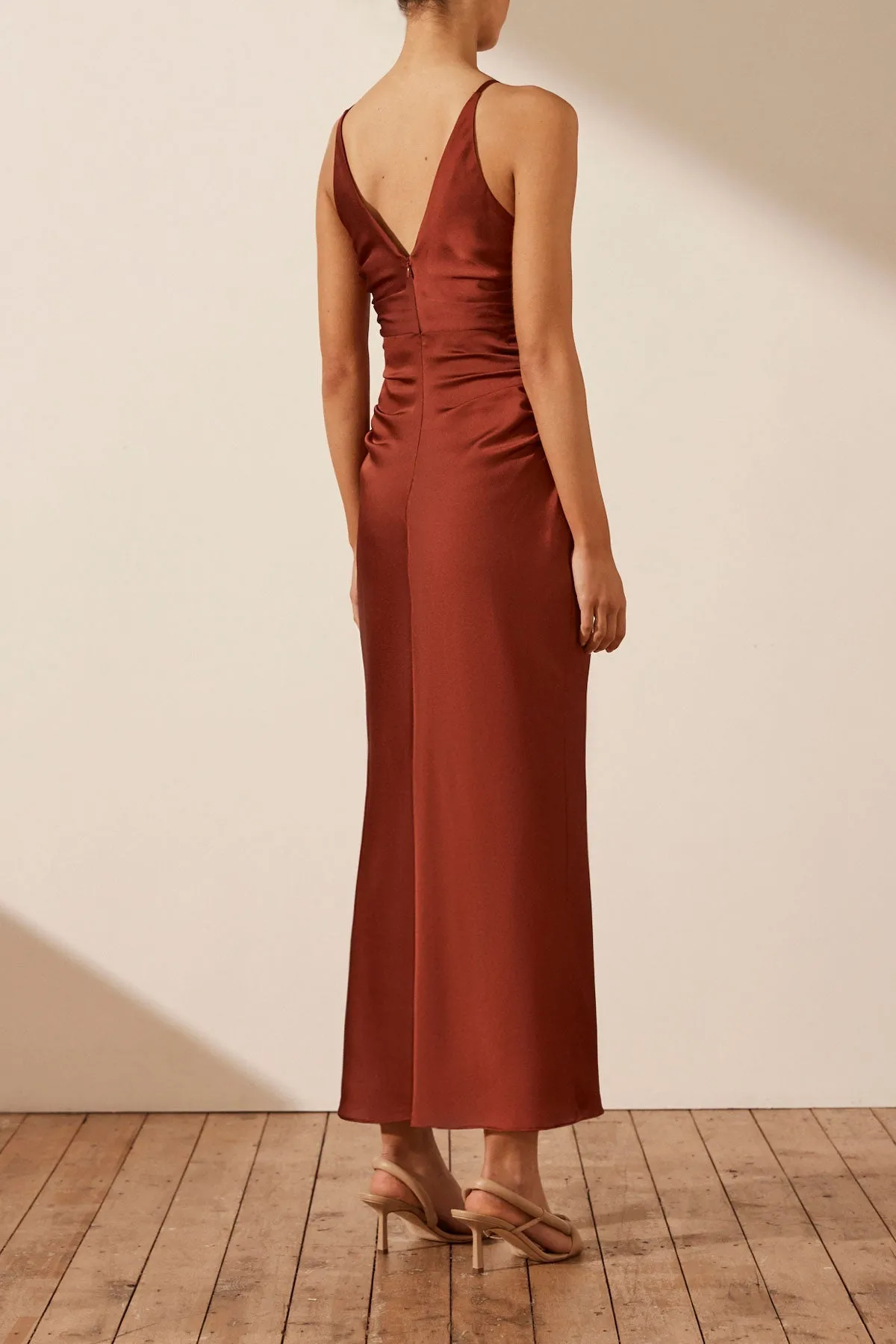 LUXE HIGH NECK RUCHED MIDI DRESS - SANGRIA sold by Shona Joy product image thumbnail 4