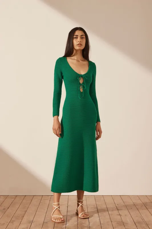 EVE LONG SLEEVE KEYHOLE MIDI DRESS - TREE GREEN sold by Shona Joy