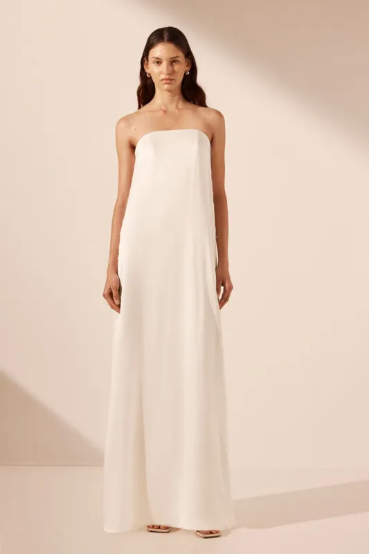 LA LUNE CUMULUS SILK STRAPLESS LACE COLUMN MAXI DRESS - IVORY sold by Shona Joy
