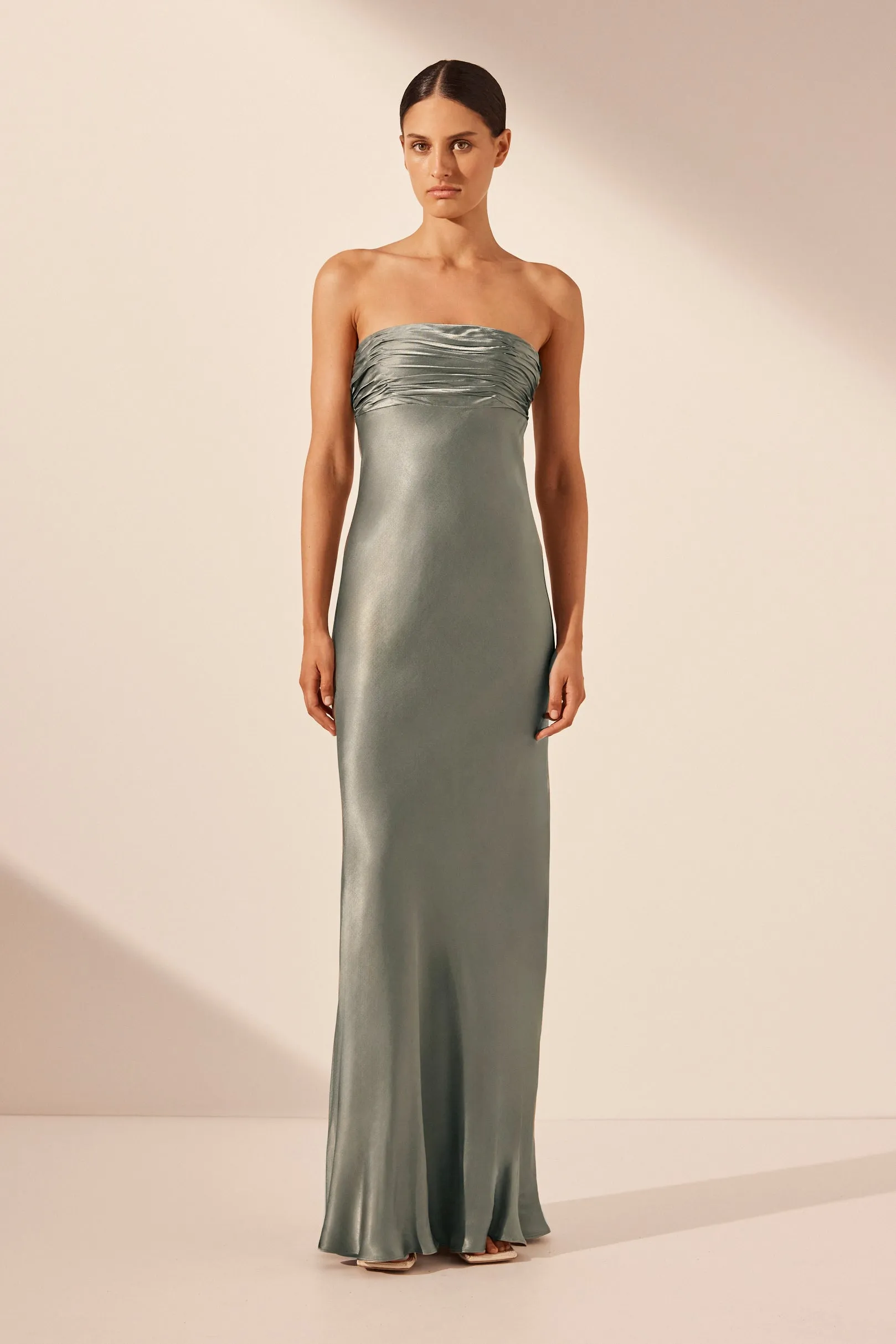 LA LUNE STRAPLESS RUCHED BODICE MAXI DRESS - SAGE sold by Shona Joy