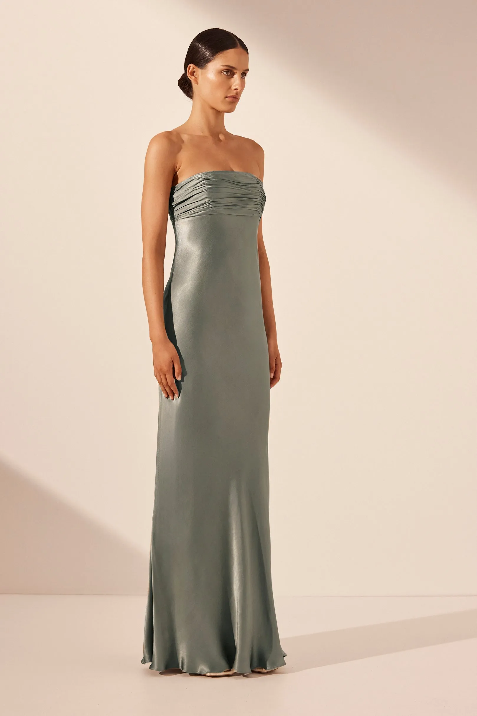 LA LUNE STRAPLESS RUCHED BODICE MAXI DRESS - SAGE sold by Shona Joy product image thumbnail 4