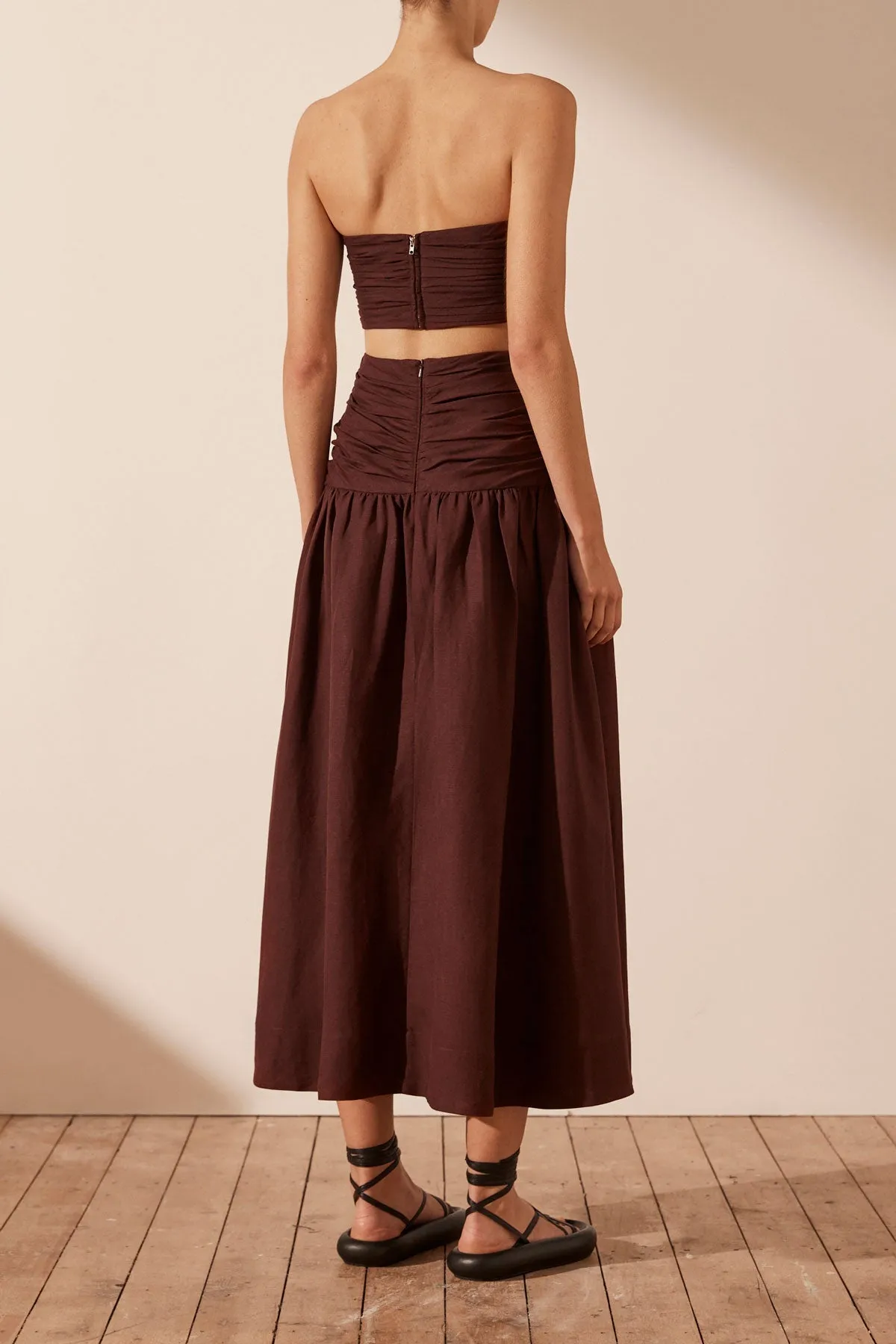 CEZANNE LINEN RUCHED MIDI SKIRT - COCOA sold by Shona Joy product image thumbnail 4