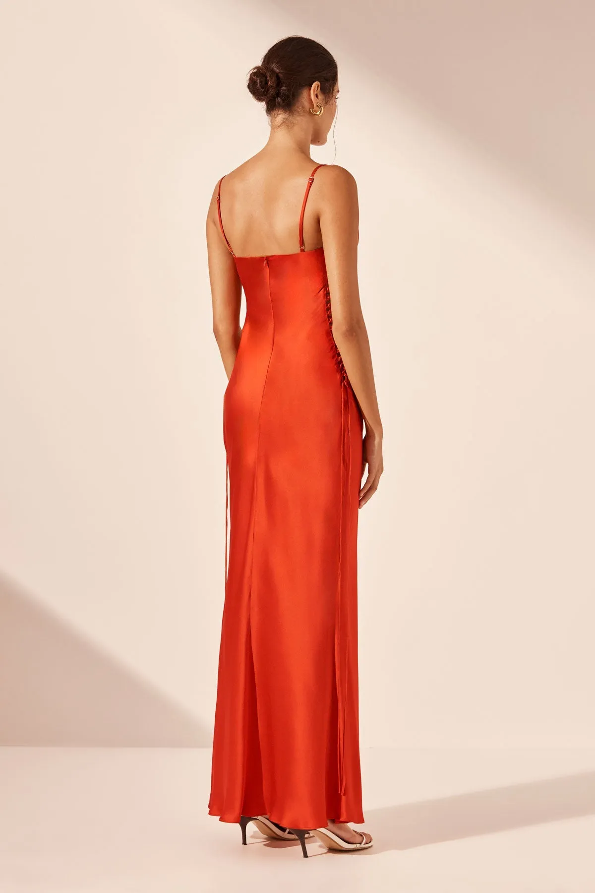 MILENNA SILK COWL NECK LACE UP MAXI DRESS - CHILLI RED sold by Shona Joy product image thumbnail 5