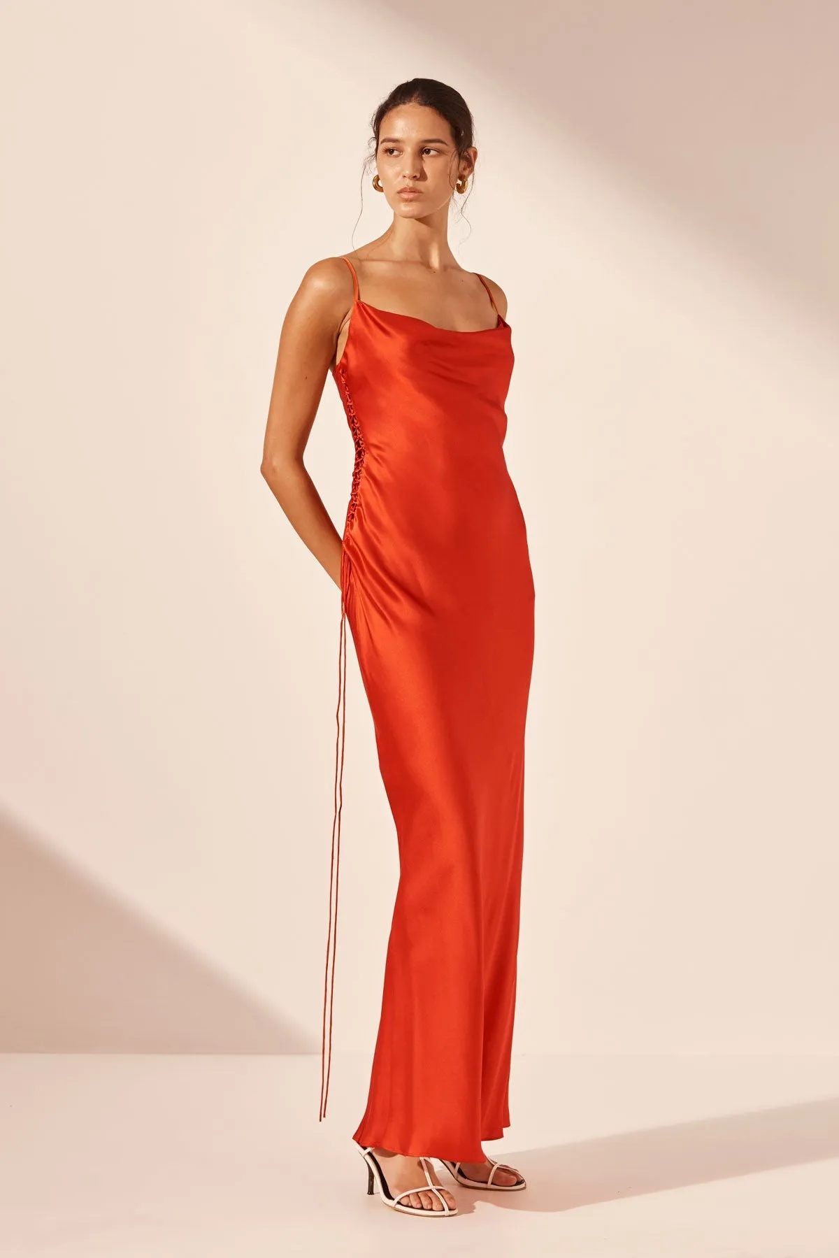MILENNA SILK COWL NECK LACE UP MAXI DRESS - CHILLI RED sold by Shona Joy product image thumbnail 2